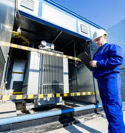 Technicien inspectant un poste de transformation